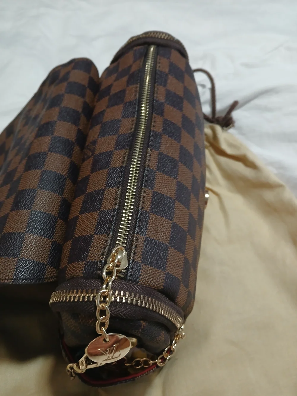 Checkerboard Brown and Dark Brown Crossbody - Picture 4 of 11